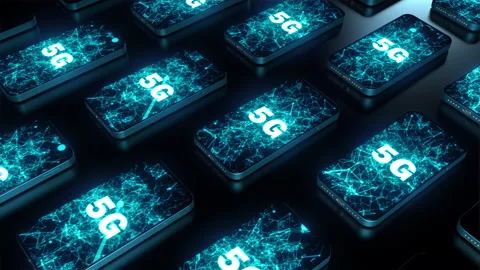 Phones in large quantities on the envelope inscribed on the display 5g loop a Stock Footage 171157022