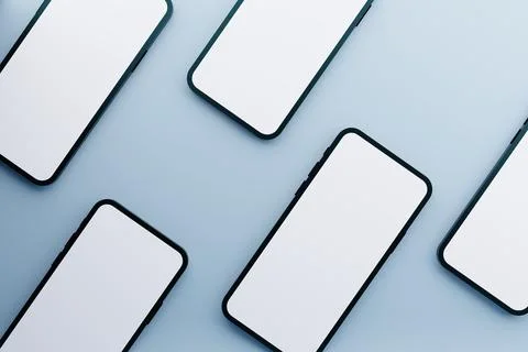 Phones mockup, scattered, blue background, app design Stock Illustration