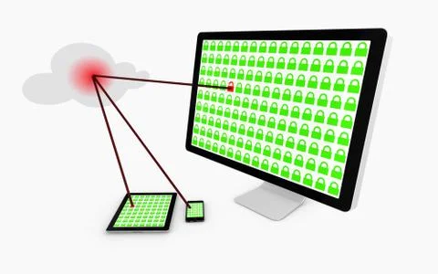 Phone,tablet and computer with malicious cloud connection Illustrazione stock
