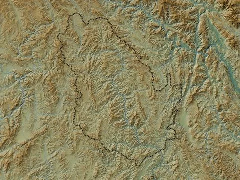 Phongsali, Laos. Colored elevation map with lakes and rivers Illustrazione stock