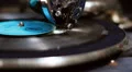 Phonograph close-up. Stylish vintage needle scratches vinyl HD Footage