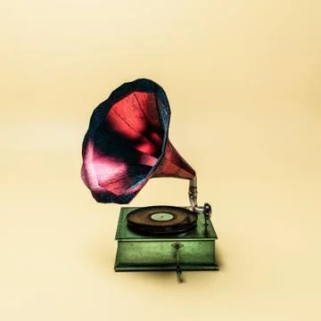 Phonograph isolated on yellow Stock Illustration