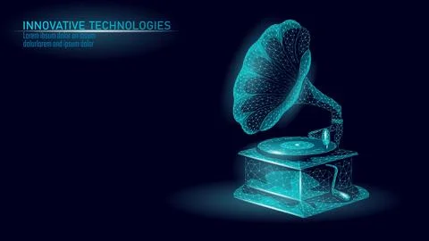 Phonograph low poly digital illustration. Gramophone polygonal rendering Illustrazione stock