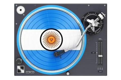 Phonograph Turntable with Argentinean flag, 3D rendering Stock Illustration