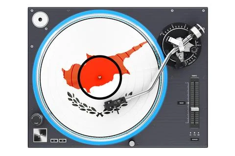 Phonograph Turntable with Cypriot flag, 3D rendering Stock Illustration