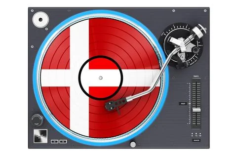 Phonograph Turntable with Danish flag, 3D rendering Stock Illustration