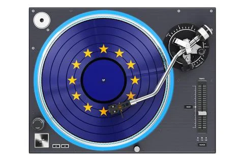 Phonograph Turntable with The EU flag, 3D rendering Stock Illustration