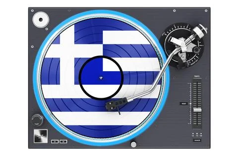 Phonograph Turntable with Greek flag, 3D rendering Stock Illustration