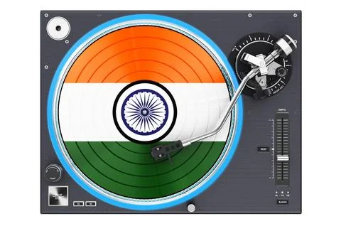 Phonograph Turntable with Indian flag, 3D rendering Stock Illustration