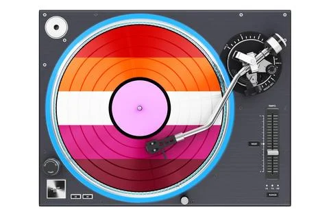 Phonograph Turntable with lesbian flag, 3D rendering Stock Illustration