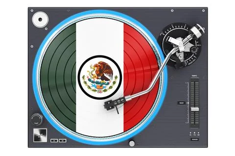 Phonograph Turntable with Mexican flag, 3D rendering Stock Illustration