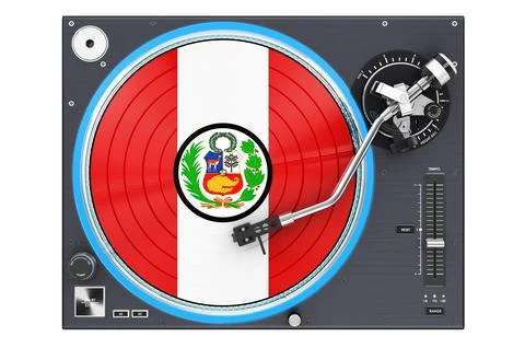 Phonograph Turntable with Peruvian flag, 3D rendering Stock Illustration