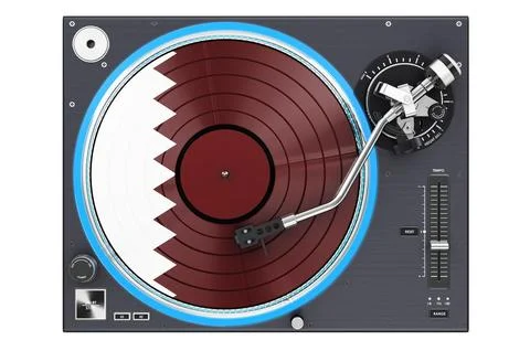 Phonograph Turntable with Qatari flag, 3D rendering Stock Illustration