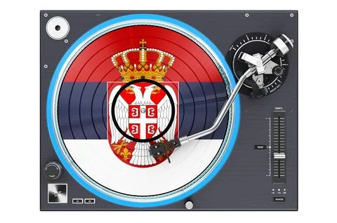 Phonograph Turntable with Serbian flag, 3D rendering Stock Illustration