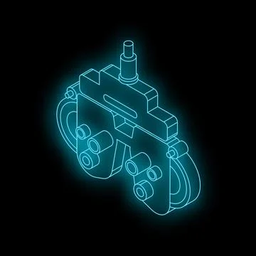 Phoropter glowing with blue neon light on black background Stock Illustration