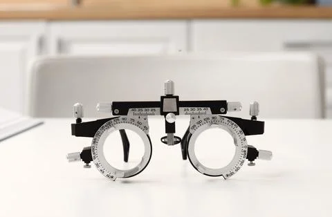 Phoropter trial frame for vision testing, eye examination equipment, ophthalm Stock Photos
