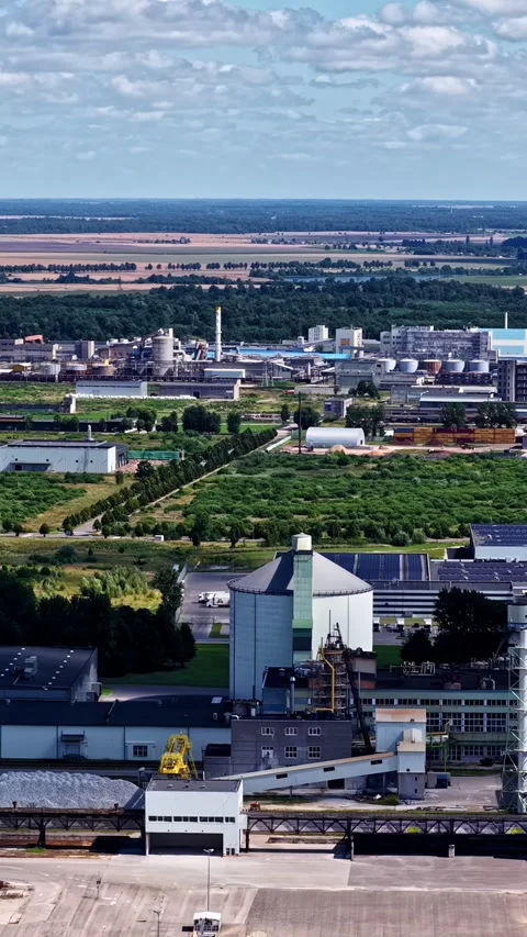 Phosphate Fertilizer Production Complex Surrounded by Farmland Stock Footage 346580791