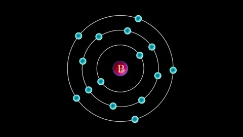 Phosphorus atom with electrons revolving around the atom Stock Footage 270314045