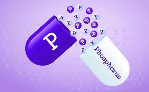 Phosphorus. Capsule with P element icon, healthy nutrition symbol. Medical .. Stock Photos