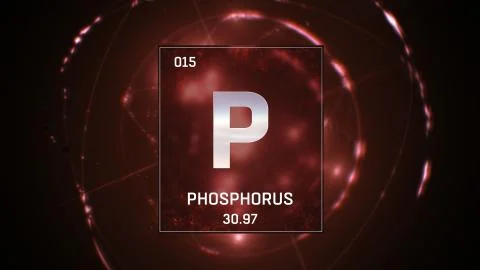 Phosphorus as Element 15 of the Periodic Table 3D illustration on red background Stock Illustration