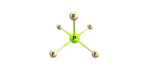 Phosphorus pentafluoride molecular structure isolated on white Stock Illustration