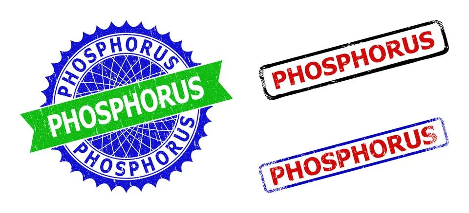 PHOSPHORUS Rosette and Rectangle Bicolor Seals with Corroded Styles Stock Illustration