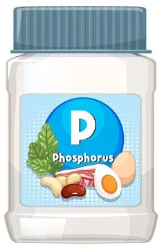 Phosphorus Supplement Bottle with Food Sources Illustration Ilustração Stock