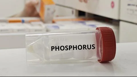 PHOSPHORUS tablets for support bone mineralization and energy metabolism Stock Photos