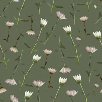 Photo and Digital Seamless Pattern with Nature Chrysanthemums Flowers. Stock Illustration