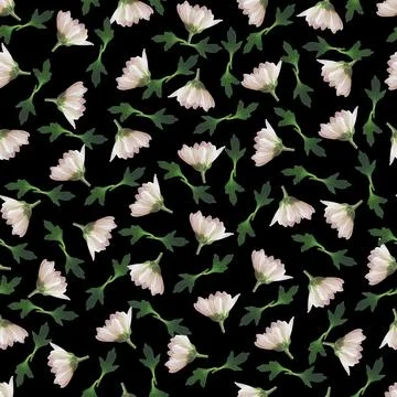 Photo and Digital Seamless Pattern with Nature Chrysanthemums Flowers. Stock Illustration