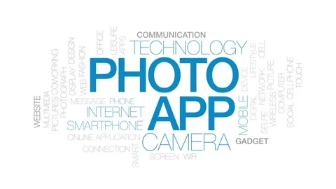 Photo app animated word cloud, text design animation. Kinetic typography. Stock Footage 80478446