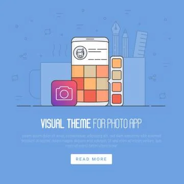 Photo app development concept: visual theme on smartphone, icon for app Stock Illustration