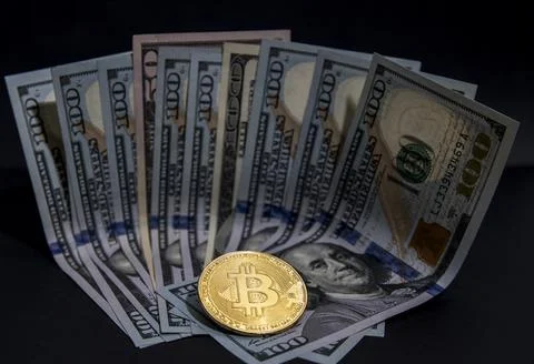 Photo of bitcoin with dollars Stock Photos