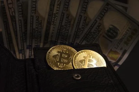 Photo of bitcoin with dollars Stock Photos