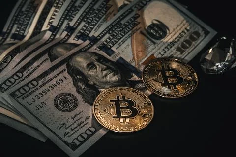 Photo of bitcoin with dollars Stock Photos