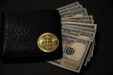 Photo of bitcoin with dollars Stock Photos