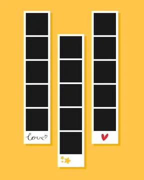 Photo booth picture frames set. Photo strips decorated with red heart Stock Illustration