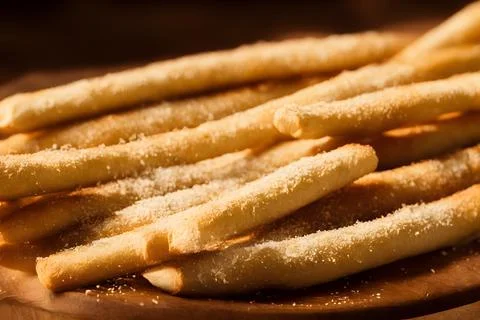 A photo of breadsticks, crusty baked food item, high calorie snack Stock Photos