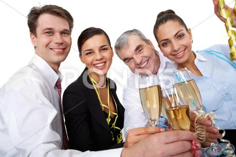 Photo of businesspeople cheering up their flutes filled with sparkling champagne Stock Photos
