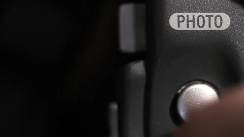 Photo Button Pressed With Large Copy Space On Left Stock Footage 332892655
