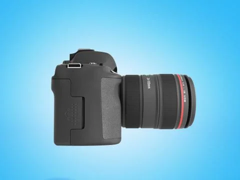 Photo camera 3d render on blue background Illustrazione stock