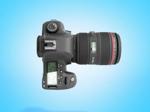 Photo camera 3d render on blue background Stock Illustration