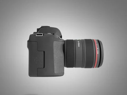 Photo camera 3d render on grey background 스톡 일러스트