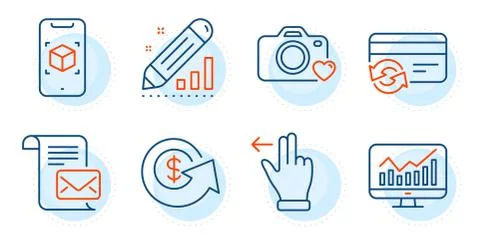 Photo camera, Augmented reality and Change card icons set. Vector Stock Illustration