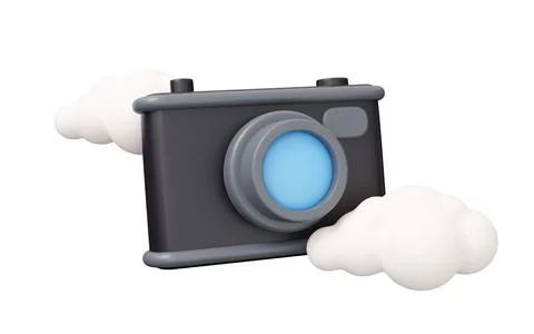 Photo camera cloud 3d render. Minimal 3d render illustration isolated on wh.. Illustrazione stock