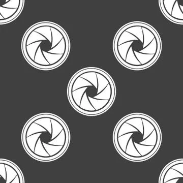 Photo camera diaphragm web icon. flat design. Seamless gray pattern. イラスト素材