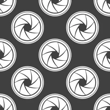 Photo camera diaphragm web icon. flat design. Seamless gray pattern. イラスト素材