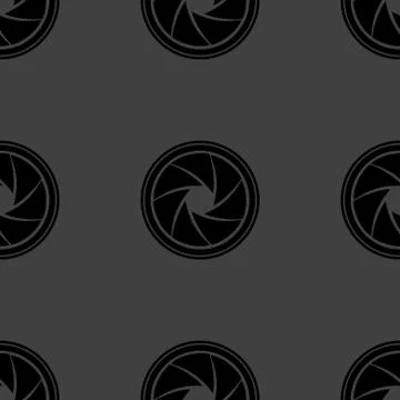 Photo camera diaphragm web icon. flat design. Seamless gray pattern. Stock Illustration