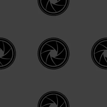 Photo camera diaphragm web icon. flat design. Seamless gray pattern. Stock Illustration