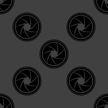 Photo camera diaphragm web icon. flat design. Seamless gray pattern. イラスト素材